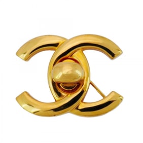 Chanel Coco Mark Turn Lock Brooch, GP Plated Gold, Women's