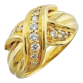 Tiffany & Co. Signature Ring, size 7.5, 18k gold with diamonds, for women.