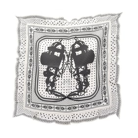 Hermès HERMES Carré 70 BRIDES de GALA Bandana Frilled Silk Scarf for Women in White and Black