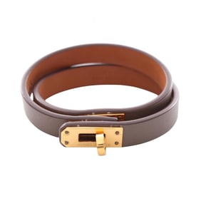 Hermes Hermès Kelly Double Tour Etoupe Bracelet, GP (Gold Plated), Leather, Women's, Gold and Brown