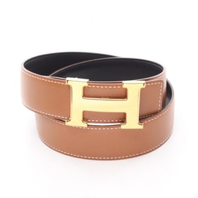 Hermes Hermès Constance H Belt, Calfskin (Cowhide) Box Calf Leather, Women's, Black, Brown, Noir