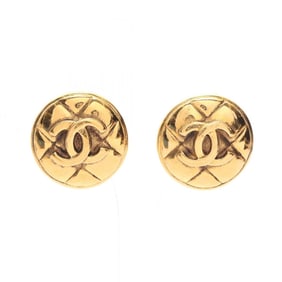 CHANEL Coco Mark Matelasse Earrings, Gold Plated, Women's