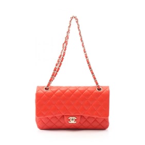 CHANEL Matelasse Double Flap Shoulder Bag in Lambskin Leather, Red