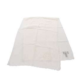 Chanel Coco Mark embroidered scarf/scarf, cashmere, modal, women's, white