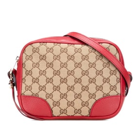 Gucci GG Canvas Shoulder Bag 449413 Beige Red Leather Women's GUCCI