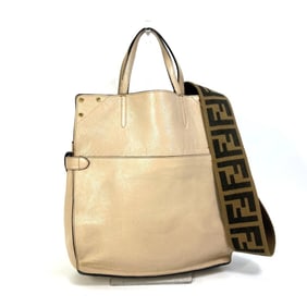 FENDI 8BT303 Zucca FLIP Large Handbag with FF Logo Strap, 2-Way Bag, Crossbody/Shoulder Leather and