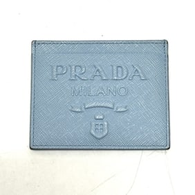PRADA 1MC025 Embossed Logo Pass Case/Business Card Case, Saffiano Leather, Light Blue, Women's
