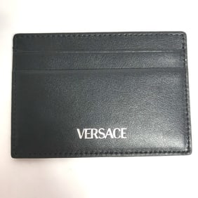 VERSACE Logo Business Card Case/Pass Case Leather Case/Card Women's Black