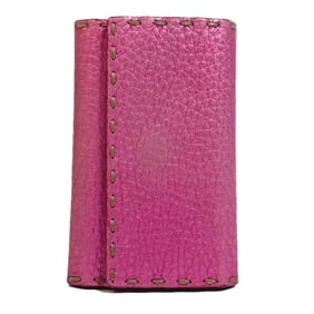 FENDI Selleria Key Ring Case in Metallic Pink Leather for Men