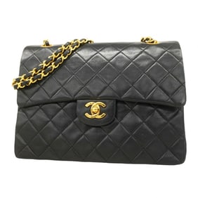Chanel Matelasse Shoulder Bag with Double Flap and Chain, Lambskin, Black, Women's