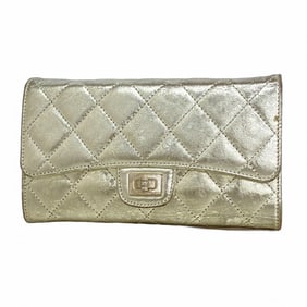 Chanel Tri-fold Long Wallet 2.55 Matelasse Calfskin Silver Women's
