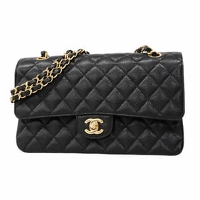 Chanel Matelasse Shoulder Bag with Double Flap and Chain, Caviar Leather, Black, Women's, P1485018