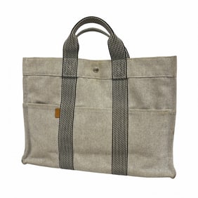 Hermes New Fool Tote MM Canvas Bag in Black and Grey for Women