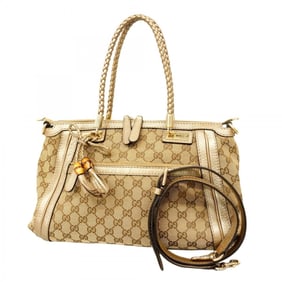 Gucci GG Canvas Bamboo Tote Bag 282300 Brown Beige Champagne 2-Way for Women
