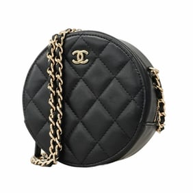 Chanel Matelasse Shoulder Bag with Chain Bag, Lambskin, Black Champagne, Women's, P1473356