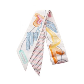 Hermes Hermès Twilly Chevaloscope Neon Silk Scarf for Women in White and Multicolor