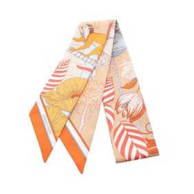Hermes Hermès Precious Paradise Twilly Silk Scarf for Women, Orange, Brown, Multicolor