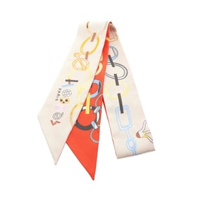 Hermes Hermès Twilly Do Re Boucles Silk Scarf for Women, Beige, Red, Multicolor