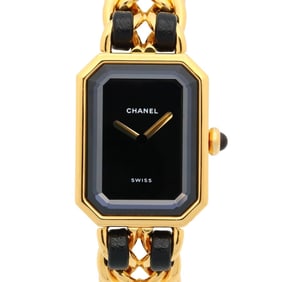 CHANEL Premiere S Watch, GP (Gold Plated), Leather, Women's, Black, H0001