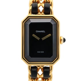 CHANEL Premiere S Watch, GP (Gold Plated), Leather, Women's, Black, H0001