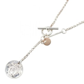 Hermes Hermès Ex Libris PM Necklace, 925 Sterling Silver, 18K Pink Gold (Pink Gold), Women's, and