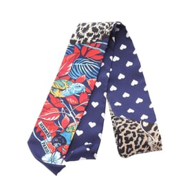 Hermes Hermès JUNGLE LOVE Twilly Silk Scarf for Women, Navy Blue, Multicolor