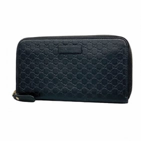 Gucci Micro Guccissima Long Wallet 449391 Leather Black Champagne Women's
