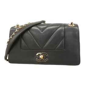 Chanel Shoulder Bag, V-Stitch, Double Chain, Lambskin, Black, Champagne, Women's