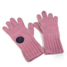 FENDI FXY554 Zucca Patch Gloves with Logo, Wool and Cashmere, Pink, Like New