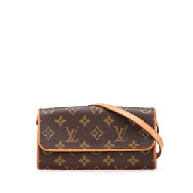 Louis Vuitton Monogram Pochette Twin PM Crossbody Shoulder Bag M51854 Brown Leather Women's LOUIS