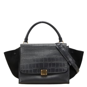 Celine Trapeze Crocodile Embossed Handbag/Shoulder Bag, 2-Way, Black Leather, Women's, CELINE