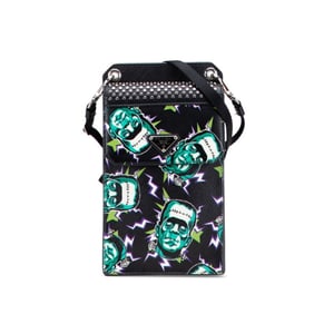 Prada Frankenstein Triangle Logo Plate Shoulder Bag with Smartphone Case, 2ZH068, Black and