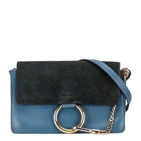 Chloé Chloe logo shoulder bag in blue and black leather suede for women.