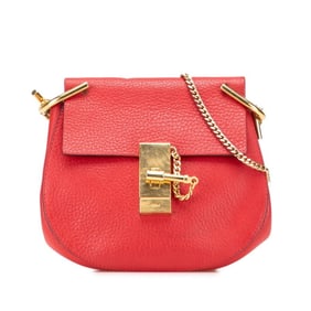 Chloé Chloe Drew Chain Shoulder Bag 3S1031 Red Leather Women's