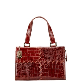 Saint Laurent Crocodile Embossed Patchwork Handbag Brown Leather Women's SAINT LAURENT