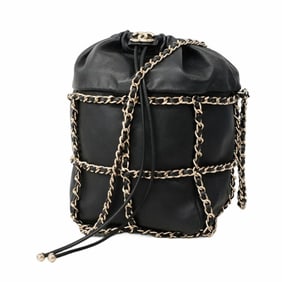 Chanel Shoulder Bag Chain Lambskin Black Champagne Women's P1473355