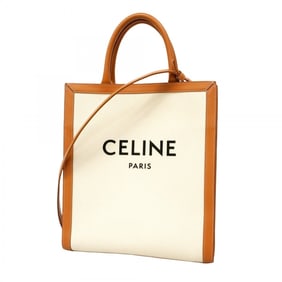 Celine Tote Bag, Canvas, Leather, White, Brown, 2-Way Women's, P1472436