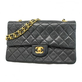 Chanel Matelasse Shoulder Bag with Double Flap and Chain, Lambskin, Black, Women's