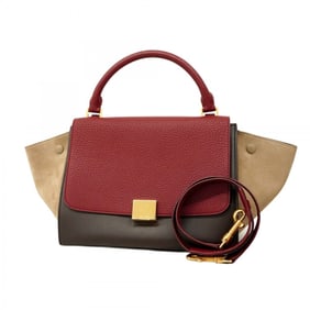 Celine Trapeze Leather Handbag, Bordeaux Brown, Women's