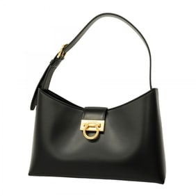 Salvatore Ferragamo Gancini Leather Shoulder Bag, Black, Women's