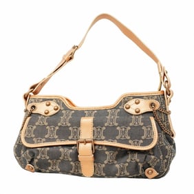 Celine Shoulder Bag Macadam Denim Navy Orange Women's