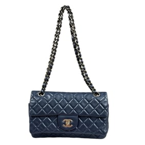 Chanel Matelasse Shoulder Bag, Navy Lambskin, Women's, Double Flap, Chain