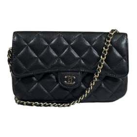 Chanel Matelasse Phone Case Shoulder Bag in Caviar Leather, Black, Women's, with Chain