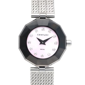 Century Time Gem Women's Stainless Steel Quartz Watch with Pink Shell and 12 Diamonds