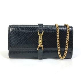 GUCCI Jackie 1961 Chain Wallet, Python Leather, Black, Women's, 652681