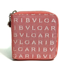 BVLGARI Logomania Compact Wallet, Round Zipper, Bifold Canvas, Women's, Pink