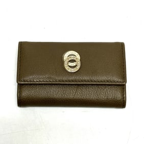 BVLGARI Bvlgari 6-ring double key case, leather, brown, like new, for men
