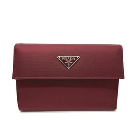 PRADA Triangle Logo Compact Wallet, Tri-fold Nylon and Saffiano Leather, Men's, Wine Red