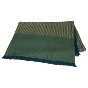 HERMES All-over Print Silk and Angora Reversible Stole, Green, Women's