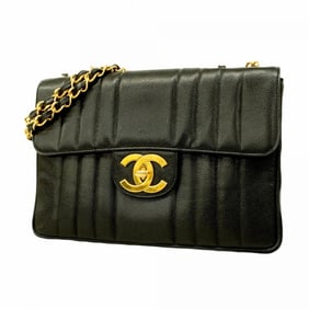 Chanel Shoulder Bag Mademoiselle W Chain Caviar Skin Black Women's